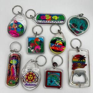 Vintage Tropical Keychain Lot Rainbow Neon Bright Miami Bahamas Caribbean Hawaii